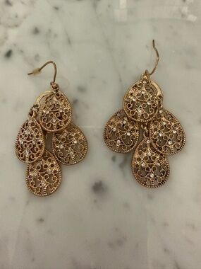 Gold Filigree Teardrop Dangle Earrings - Women Jewelry
